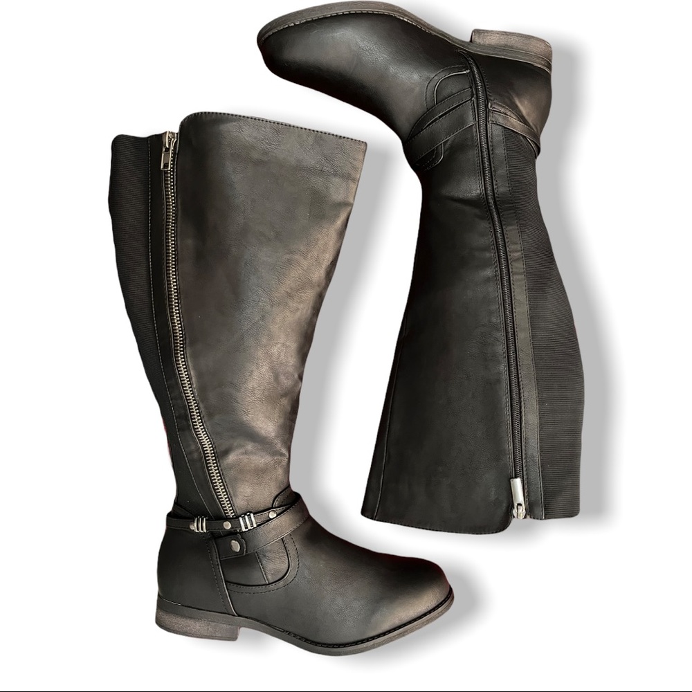 NEW Lane Bryant Black Extra Wide Calf Tall Riding Moto Leather Boots Size 12